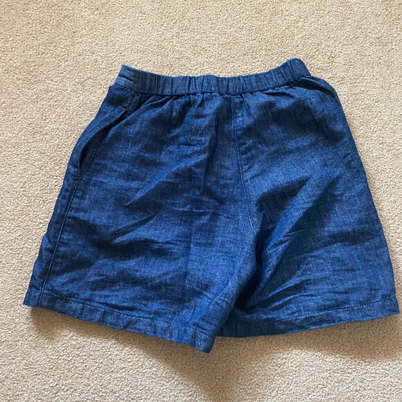 Muji Women's XS Blue Skort Mini Skirt Shorts Denim Cotton Hemp Wrap Elastic - Picture 3 of 10